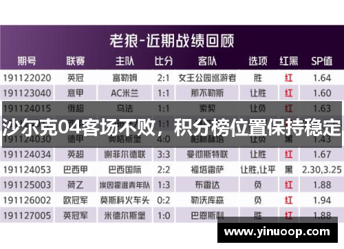 沙尔克04客场不败，积分榜位置保持稳定